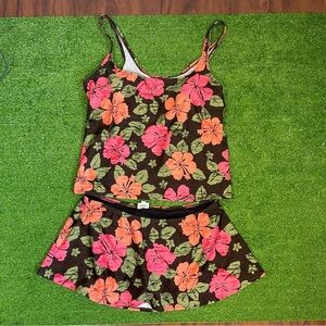 Vintage Y2K Catalina Floral Skirt Swimsuit Set Two Piece Vacation‎ Resortwear